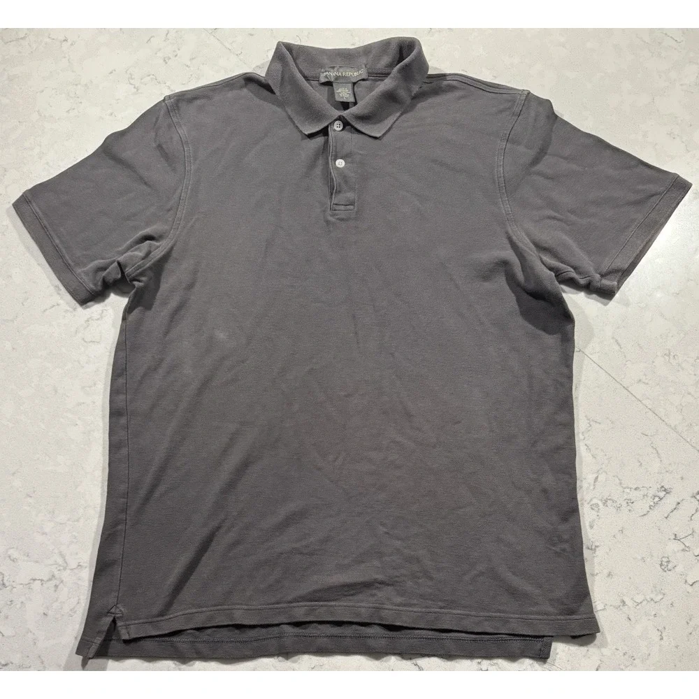 Banana Republic Polo Shirt Mens Large Gray Short Sleeve Cotton Preppy Casual